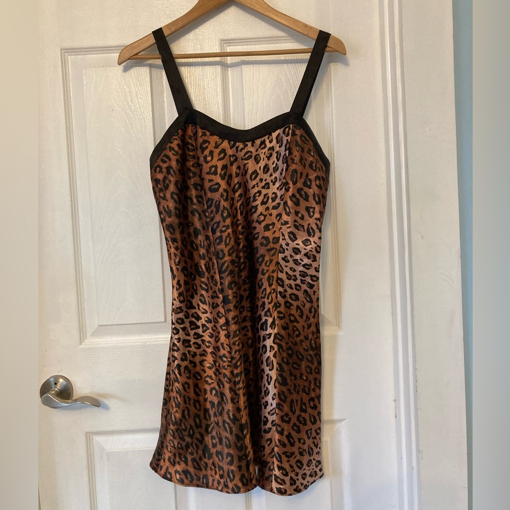 Cheetah Slip Dress Night GownBlack Brown Tan Animal Print Ombre Vintage